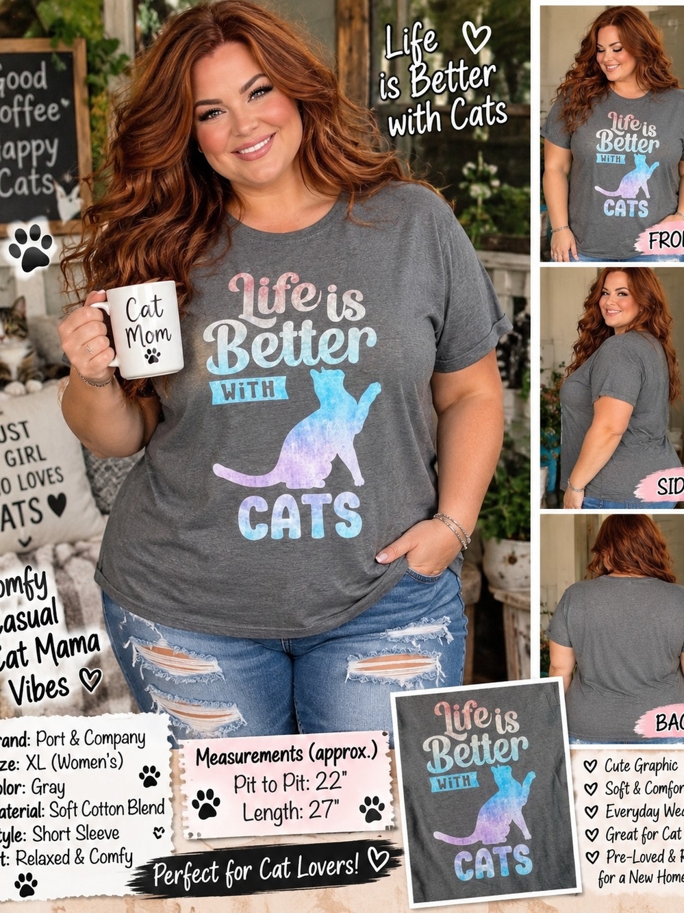 P180 🐾 Life Is Better With Cats – Cute Cat Lover Tee 🐾
